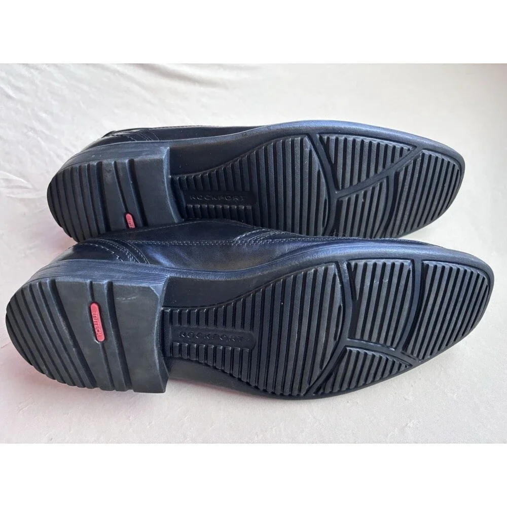 Men's Rockport Bike Toe Slip On Black Leather Dress Shoe 10.5